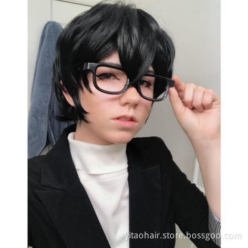 Pixie Cut Short Black Synthetic Wigs For Women With Highlights Stylish Very Short Pixie Cut Synthetic Black Natural Color Wig